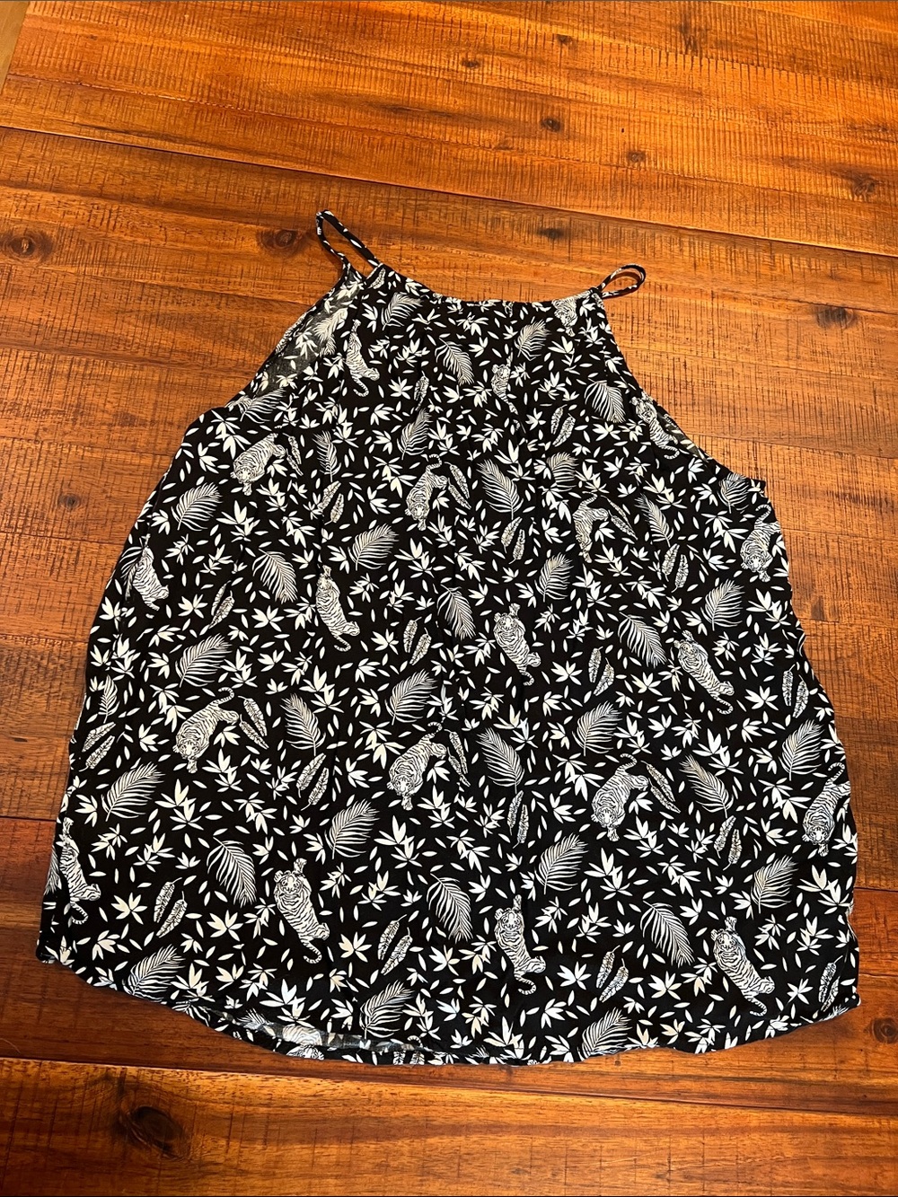 ON Black and White Tropical Print Halter Tank Top